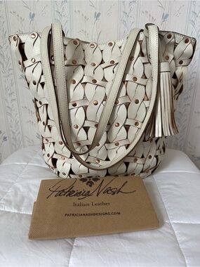 Patricia Nash Ivory Woven Leather Tote